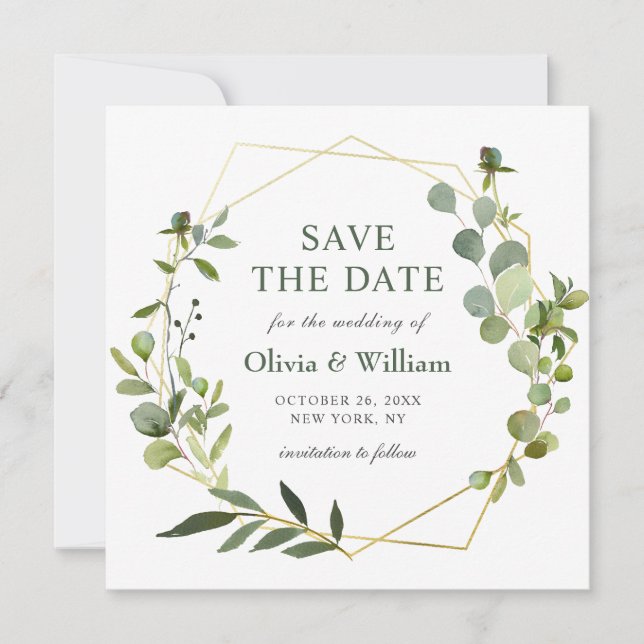 Modern Eucalyptus PHOTO Wedding SAVE THE DATE Invitation (Front)