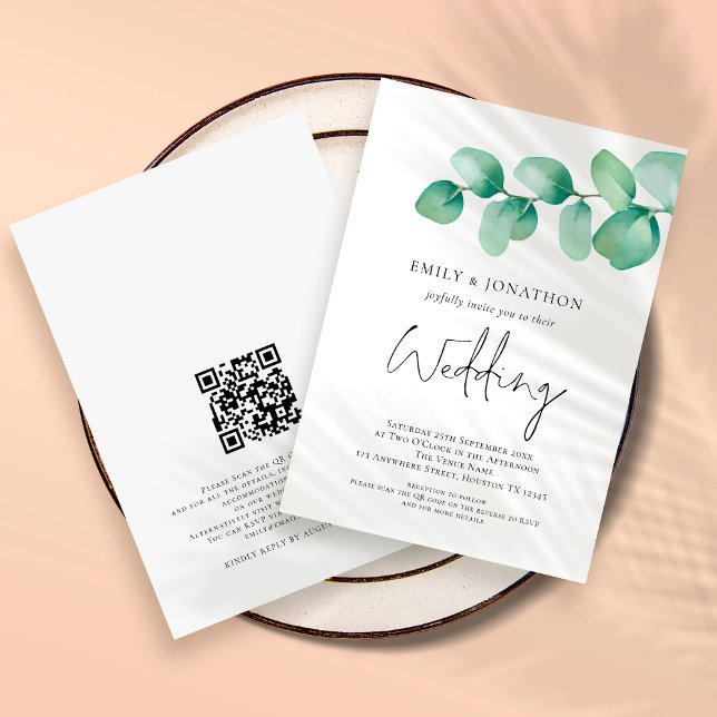 Modern Eucalyptus QR Code Wedding Invitation (Creator Uploaded)