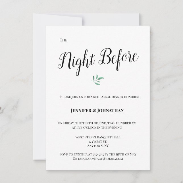 Modern Eucalyptus Rehearsal Dinner Invitations (Front)