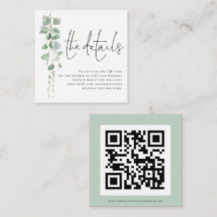 Modern Eucalyptus Script QR Code Wedding Details Enclosure Card