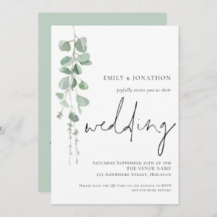 Modern Eucalyptus Script QR Code Wedding Invitation