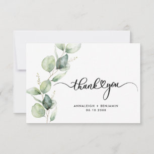 Modern Eucalyptus Script Watercolor Wedding Thank You Card