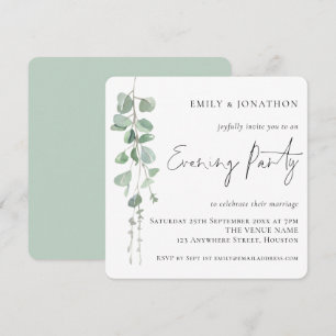 Modern Eucalyptus Script Wedding Evening Party Invitation