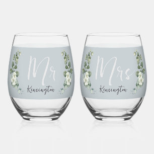Modern Eucalyptus Stemless Wedding Glasses