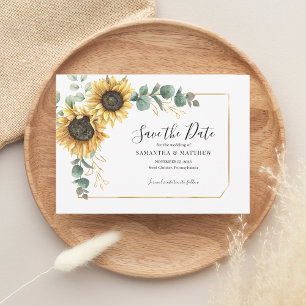 Modern Eucalyptus Sunflower Floral Geometric Save The Date