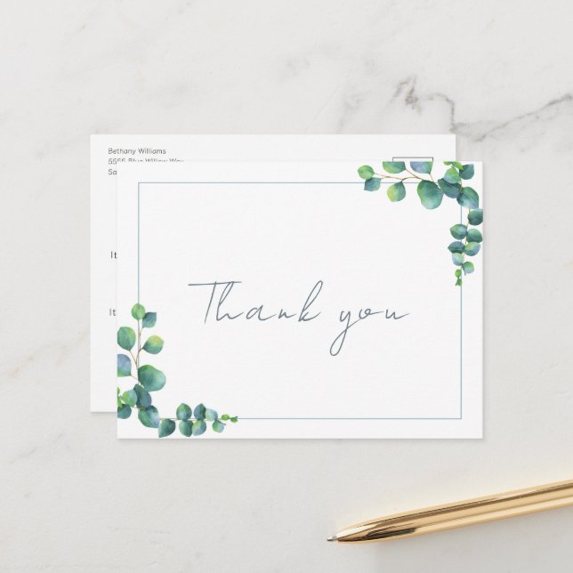Modern Eucalyptus Thank You Baby Shower    Postcard (Front/Back In Situ)