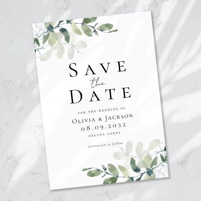 Modern Eucalyptus Typography Wedding Save The Date (Creator Uploaded)