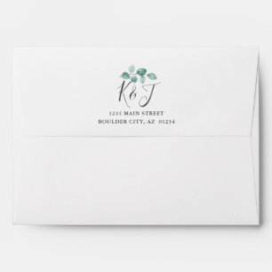 Modern Eucalyptus Watercolor Black Script Wedding Envelope