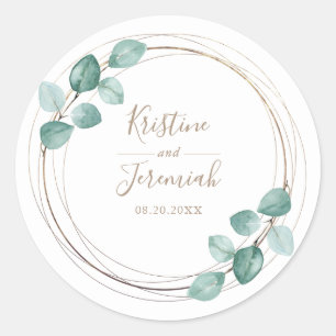 Modern Eucalyptus Watercolor Coffee Script Wedding Classic Round Sticker
