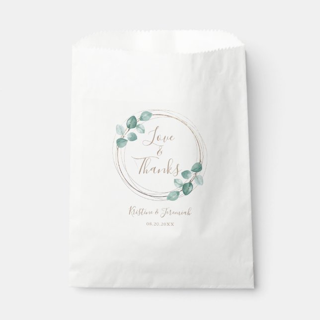 Modern Eucalyptus Watercolor Coffee Script Wedding Favour Bag (Front)