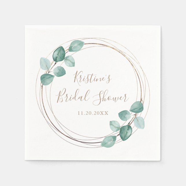 Modern Eucalyptus Watercolor Coffee Script Wedding Napkin (Front)