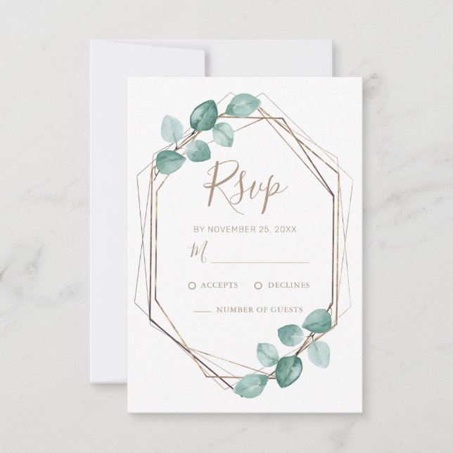 Modern Eucalyptus Watercolor Coffee Script Wedding RSVP Card (Front)