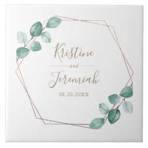 Modern Eucalyptus Watercolor Coffee Script Wedding Tile