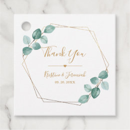 Modern Eucalyptus Watercolor Gold Script Wedding Favour Tags