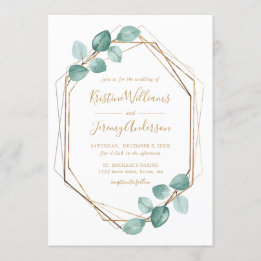 Modern Eucalyptus Watercolor Gold Script Wedding I Invitation