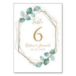 Modern Eucalyptus Watercolor Gold Script Wedding Table Number