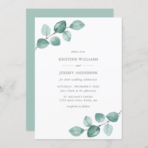 Modern Eucalyptus Watercolor Greenery Wedding Invitation