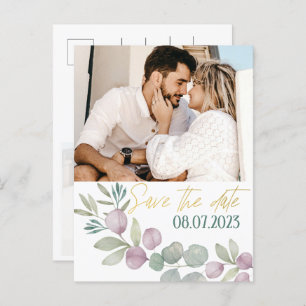 Modern Eucalyptus Watercolor  Photo SAVE THE DATE Announcement Postcard