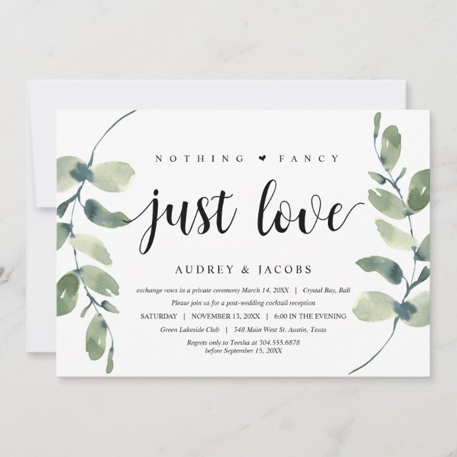Modern Eucalyptus,  Wedding Elopement Party Invitation (Front)
