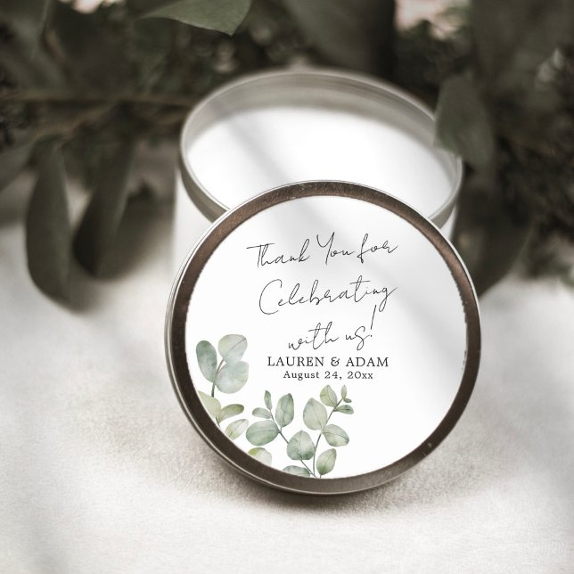 Modern Eucalyptus Wedding Favor Classic Round Sticker (Creator Uploaded)