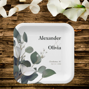 Modern Eucalyptus Wedding Paper Plate