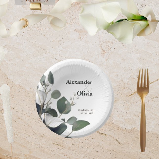 Modern Eucalyptus Wedding Paper Plate (Modern Eucalyptus Wedding Paper Bowls)