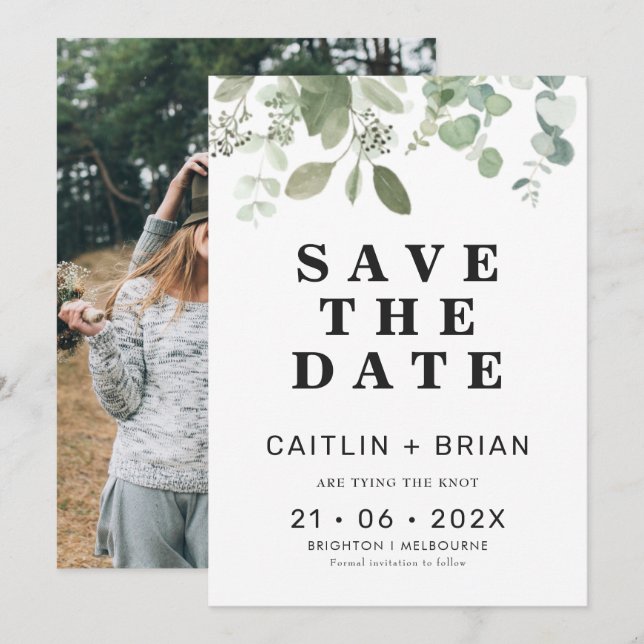 Modern Eucalyptus Wedding Save The Date Invitation (Front/Back)