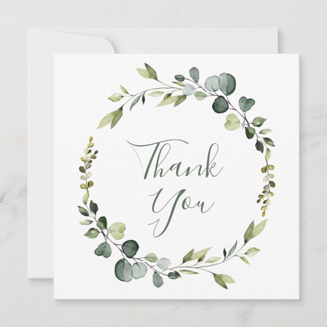 Modern Eucalyptus Wreath Frame Thank You Card (Front)