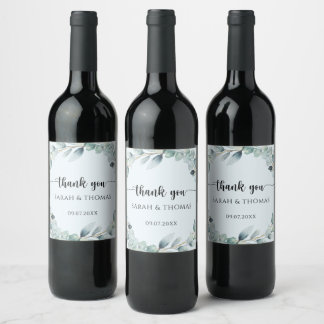 Modern Eucalyptus Wreath Wedding Thank You Wine Label