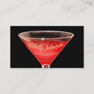 Modern Events Bartender Red Liquid Glass Business Card