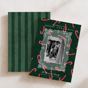Modern Evergreen Candy Cane Family Photo Christmas Holiday Card