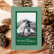 Modern EverGreen Stripes Christmas Family 4 Photos