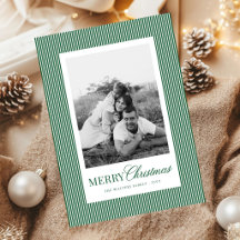 Modern EverGreen Stripes Christmas Family 4 Photos