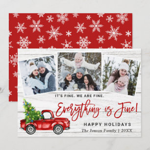 Modern Everything is Fine Christmas 3 Photo Holiday Card