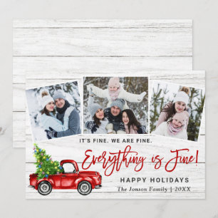 Modern Everything is Fine Christmas 3 Photo Holiday Card
