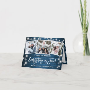 Modern Everything is Fine Christmas 3 Photo Holiday Card