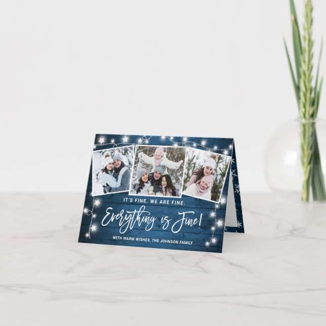 Modern Everything is Fine Christmas 3 Photo Holiday Card (Front)