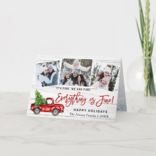 Modern Everything is Fine Christmas 3 Photo Holiday Card