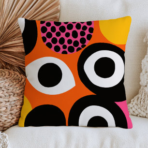 Modern Evil Eyes Burnt Orange Maximalist Funky Throw Pillow