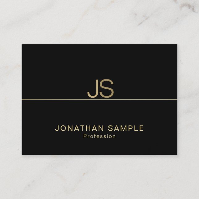Modern Excellent Monogram Elegant Black Gold Luxe Business Card (Front)