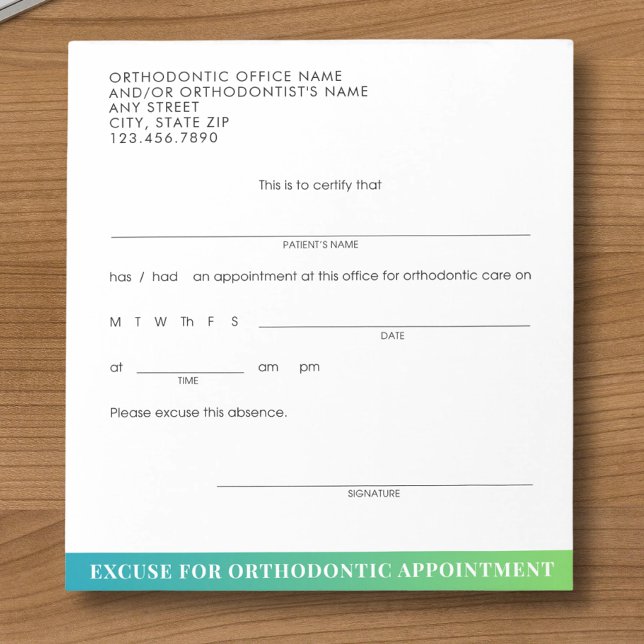 Modern Excuse Slip Orthodontic Dental Appointment Notepad (Creator Uploaded)