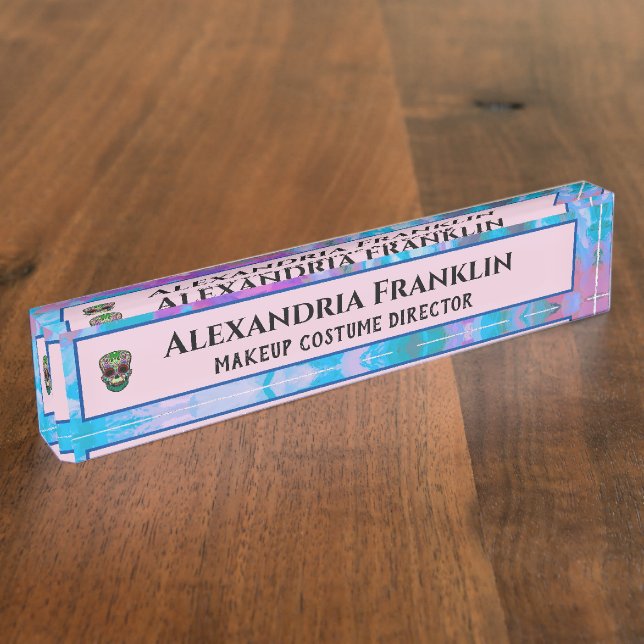 Modern Executive Director Pink Abstract Watercolor Nameplate (Side)