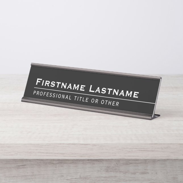 Modern Executive Name and Title Desk Black White Desk Name Plate (Front)