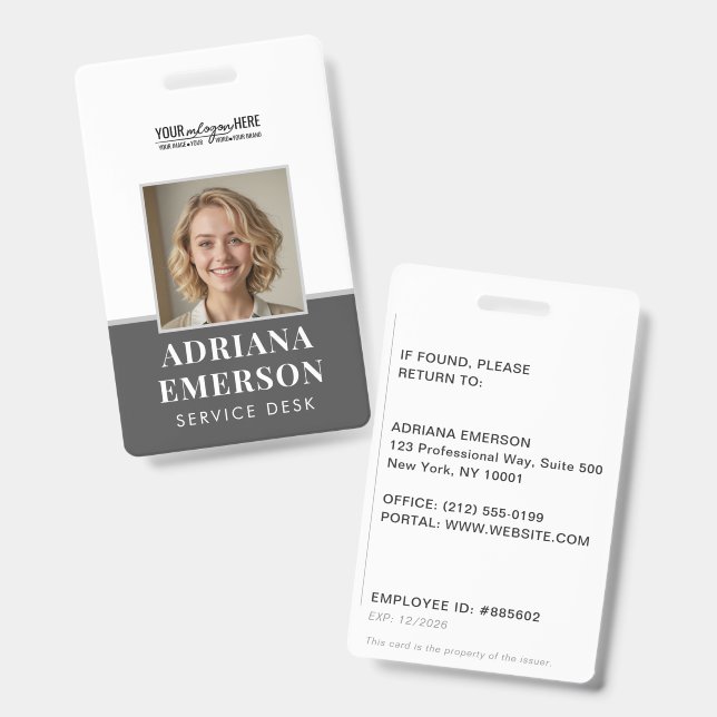 Modern Executive Slate Grey Silver Corporate Badge (Front & Back)