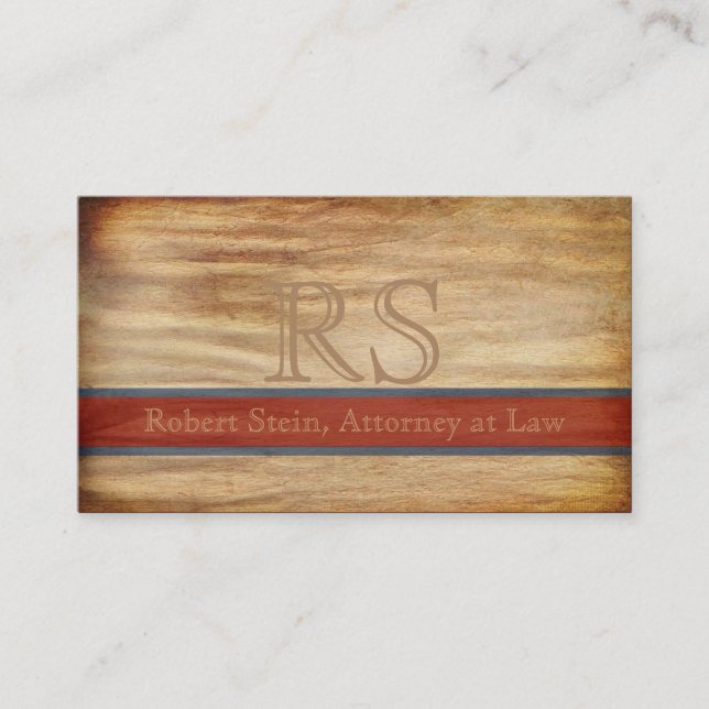 Modern Executive Wood Grain Custom Monogram Business Card (Front)