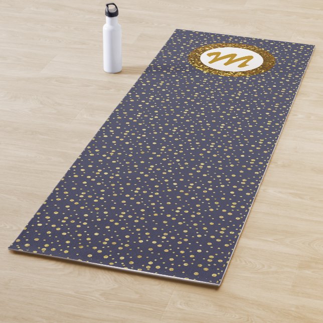 Modern Exercise Yoga Monogram Gold Glitter Blue Mat (In Situ)