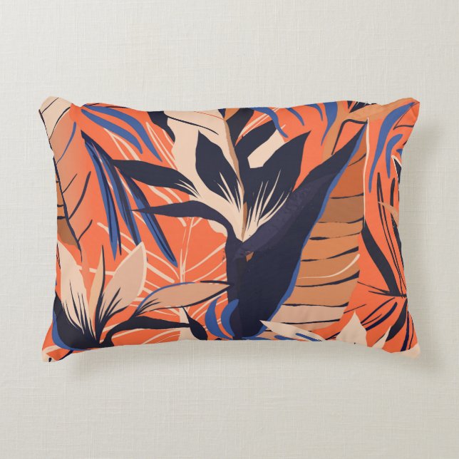 Modern exotic jungle plants illustration pattern.  accent pillow (Front)