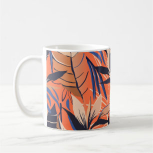 Modern exotic jungle plants illustration pattern. coffee mug