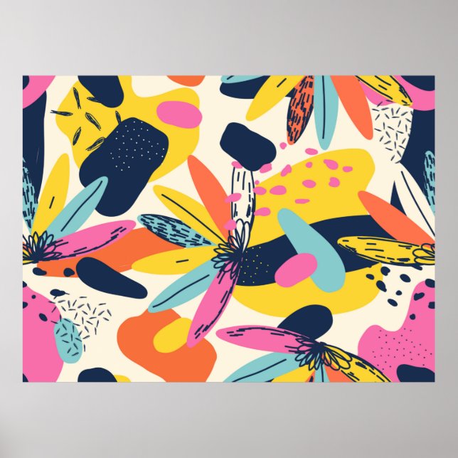 	Modern exotic jungle plants illustration pattern. Poster (Front)