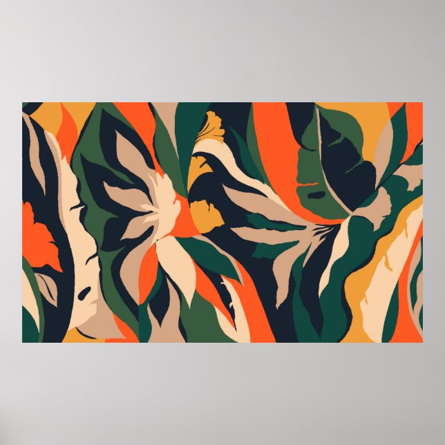 Modern exotic jungle plants illustration pattern.  poster (Front)
